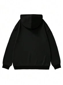 男士人物圖形抽繩連帽運動衫 - 黑色 - 查看 2