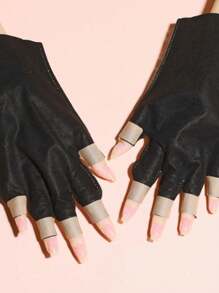 2pcs Nail Art Gloves & 2sheets Finger Protective Cover - Black - View 2