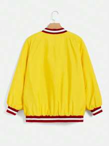 SHEIN EZwear 秋冬加字母图案条纹插肩袖运动夹克 - 黃色 - 查看 2