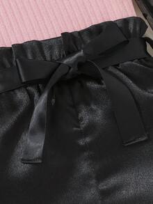 SHEIN 女嬰拼接波點網紗T恤&紙袋腰附腰帶短褲