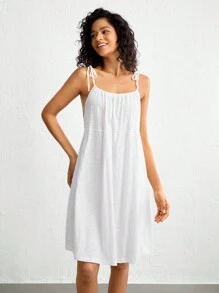 Leisure Tie Shoulder Solid Cami Night Dress - White - View 4