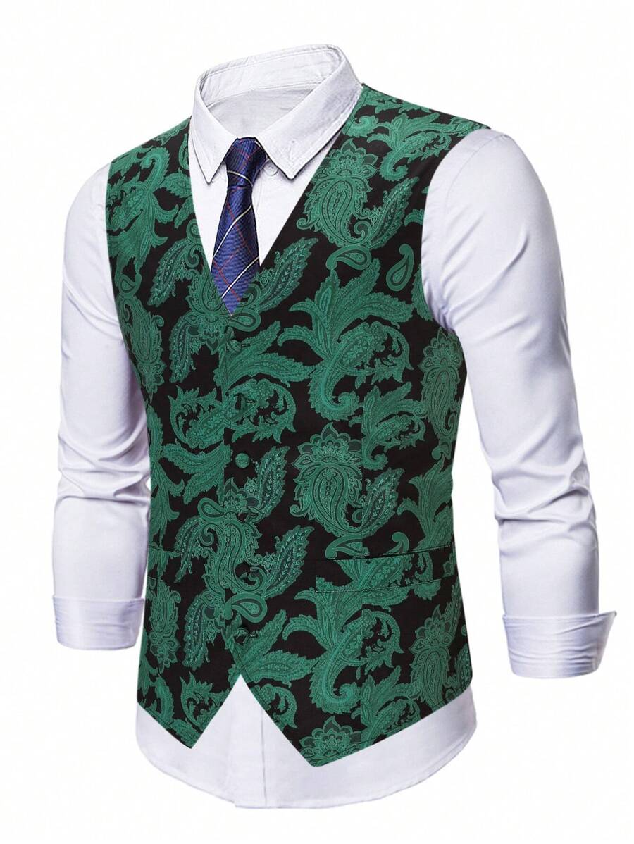 Manfinity Mode Men Plus 1pc Paisley Print Waistcoat Without Shirt