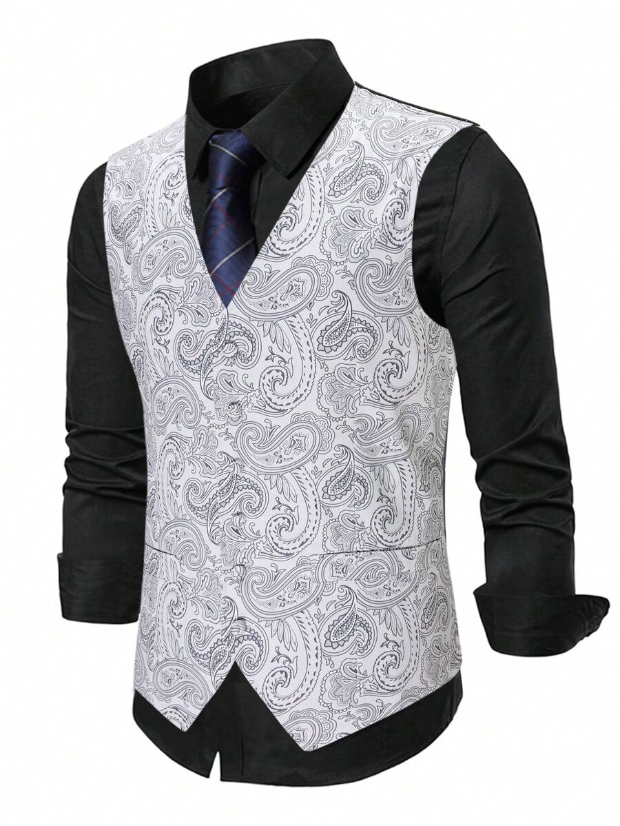 Manfinity Mode Men Plus 1pc Paisley Print Waistcoat - Multicolor - View 1