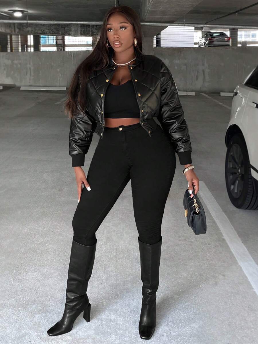 Slaydiva Casaco De Encurtado Com Diamante - Preto - Visão 1