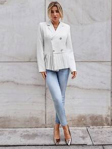 SHEIN Privé 雙排扣褶襉下擺西裝外套 - 白色 - 查看 6