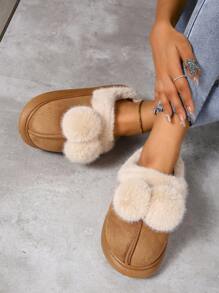 Women's Fashionable Home Slippers With Plush Material - Brown - View 5