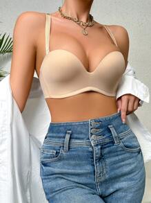 Women's Apricot Backless Strapless Push Up Bra For Casual Wear - Apricot - View 4
