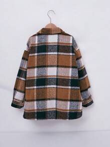 SHEIN Tween Girl Plaid Flap Pocket Drop Shoulder Overcoat