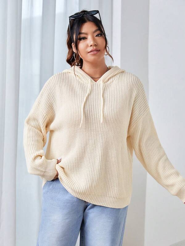 SHEIN EZwear Plus Drop Shoulder Drawstring Hooded Sweater