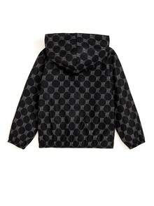 Young Boy Allover Print Zip Up Hooded Jacket - Black - View 2