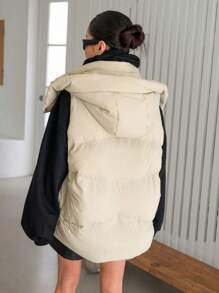 DAZY 斜口袋连帽背心加厚口袋外套，女士冬季外套夹克 - 綠色 - 查看 2