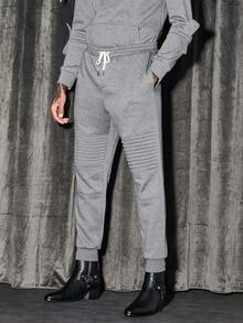 GENTILAND Men Drawstring Waist Sweatpants - Dark Grey - View 4