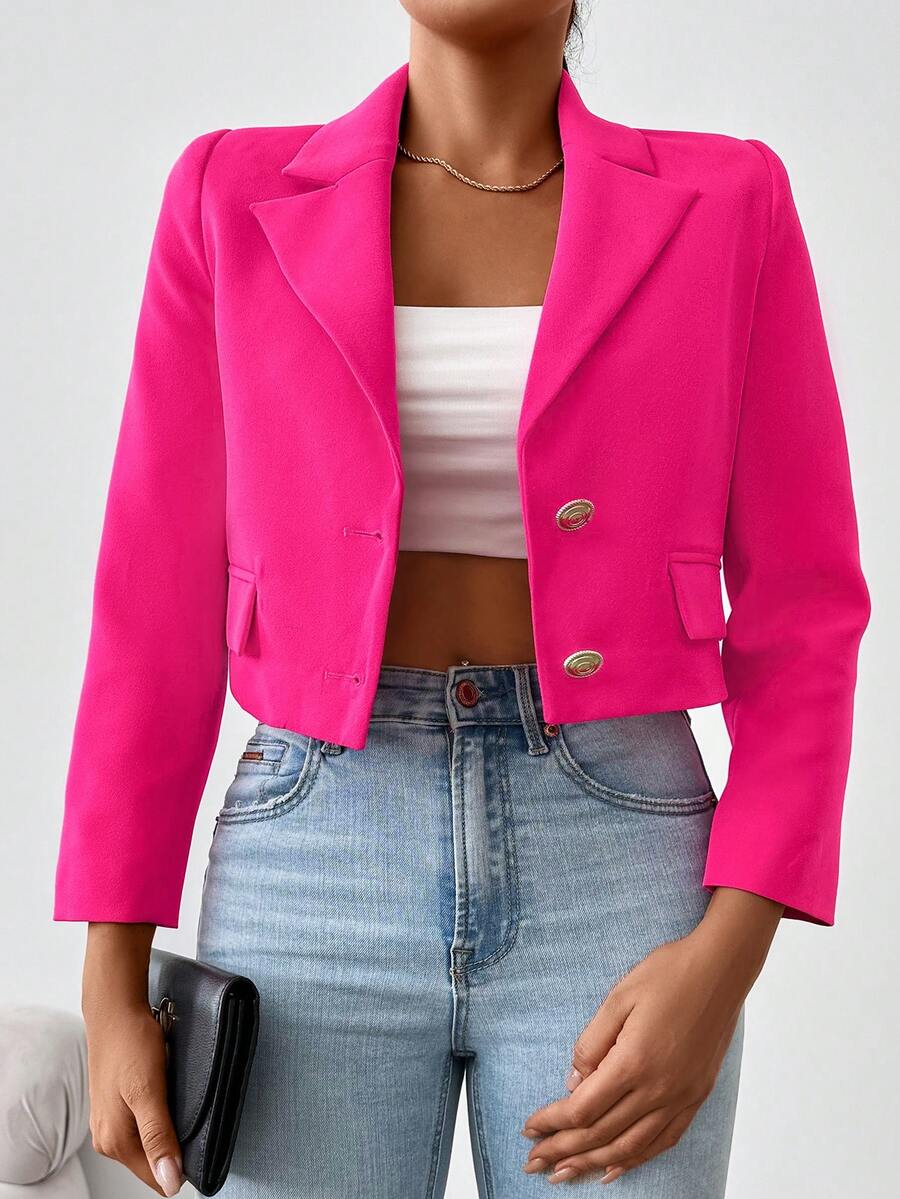 EURMUSE Cổ áo Chi tiết về Flap Crop Blazer - Hồng - Xem 1