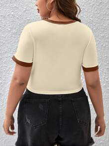 SHEIN Plus Letter Graphic Contrast Binding Tee