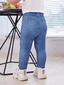 SHEIN Bebé niña Leggings efecto denim con estampado de cintura elástica