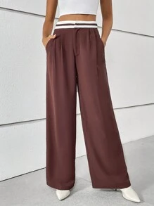 SHEIN Essnce Pantalones de pierna ancha de rayas cintura - Multicolor - Ver 5