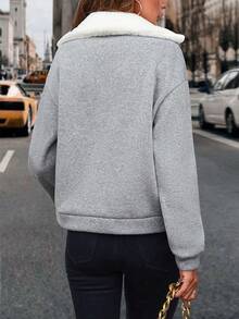 SHEIN LUNE Áo khoác Moto trễ vai có khóa kéo - Xám - Xem 2