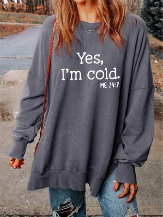 Sudadera amplia con estampado de slogan de hombros caídos