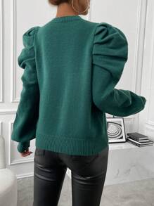 Chiquease Áo len dài tay họa tiết hoa mùa thu đông. - màu xanh lá - Xem 2