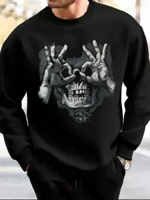 Men Skull Print Sweatshirt, For Halloween, Fall