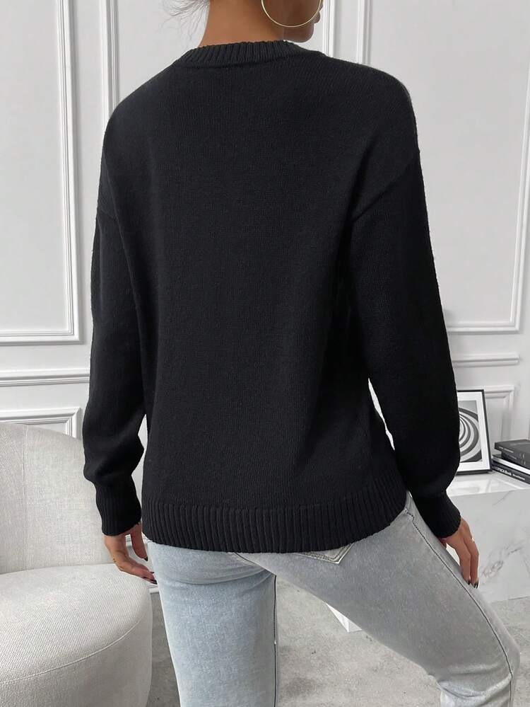 Graphic Pattern Drop Shoulder Knit Pullover Fall Winter Sweater