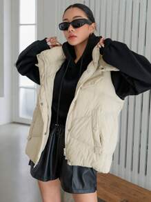 DAZY 斜口袋连帽背心加厚口袋外套，女士冬季外套夹克 - 綠色 - 查看 4