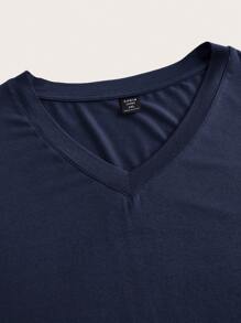 SHEIN BASICS Hơn Chất rắn Cổ v Đầm - Màu xanh hải quân - Xem 3