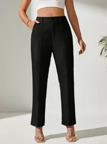 SHEIN PETITE Seam Front Slant Pocket Suit Pants In Fall/Winter - Black - View 5