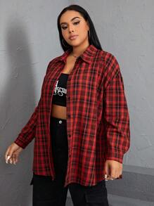 SHEIN EZwear Plus Plaid & Skull Print Drop Shoulder Shirt - Multicolor - View 3