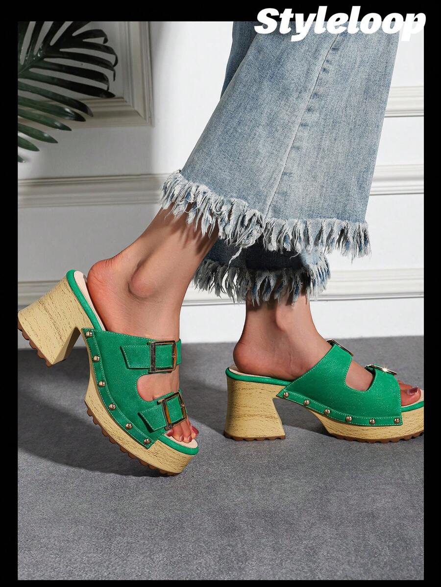 荧光绿色厚底拖鞋，配聚氨酯外底 - 綠色 - 查看 1