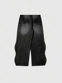 INFLATION Quần jeans ống rộng thiết kế gợn sóng bỏ túi cho nam, phong cách Grunge - màu đen - Xem 2
