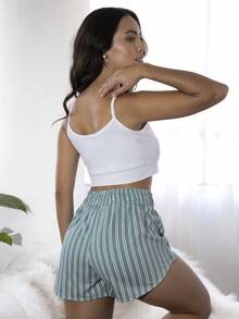 SHE(IN) BRASIL Cắt chóp Cami & Sọc Quần short - màu xanh lá - Xem 2