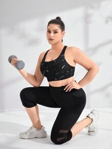 Easithlete Hơn In Đá cẩm thạch Bras thể thao - màu đen - Xem 3