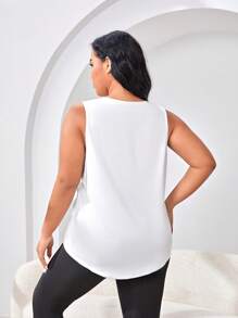 SHEIN Yoga Basic Plus Slogan Graphic Curved Hem Sports Tank Top - White - View 2