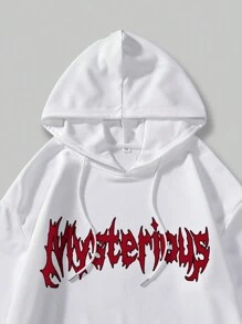 ROMWE MEN Goth Áo hoodie dây rút có họa tiết Slogan Skull - trắng - Xem 5