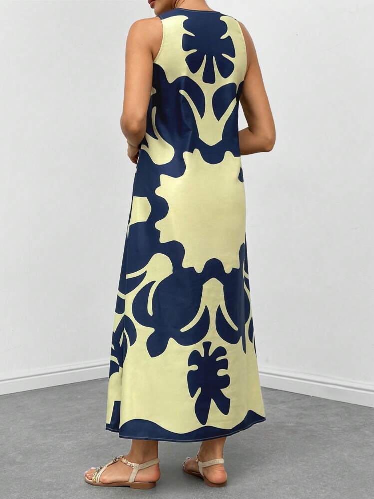 EMERY ROSE Vestido maxi con estampado gráfico, cuello con muesca y bolsillo oculto para mujer - Multicolor - Ver 2
