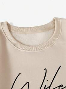 SHEIN EZwear Áo nỉ lót nhiệt họa tiết Plus Letter - Màu be - Xem 3
