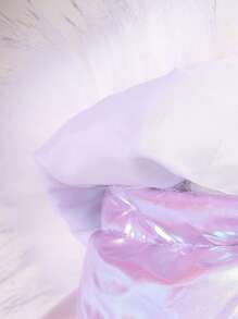 SHEIN Tween Girl Flap Pocket Fuzzy Trim Hooded Holographic Padded Coat