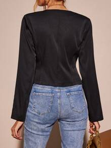 SHEIN Clasi 正面純色鈕扣夾克 - 黑色 - 查看 2