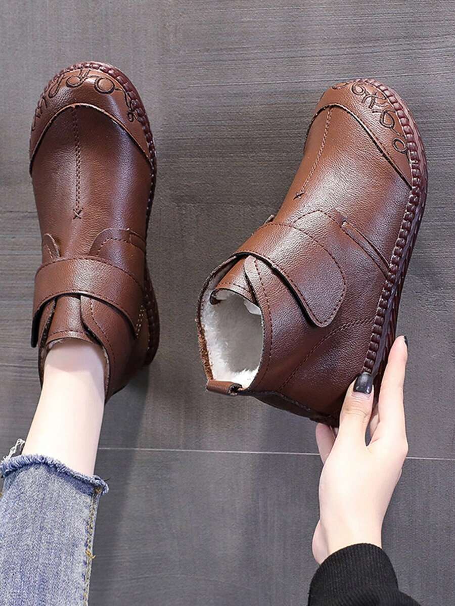 新款冬季媽媽鞋女士踝靴,防滑柔軟底部保暖毛絨靴