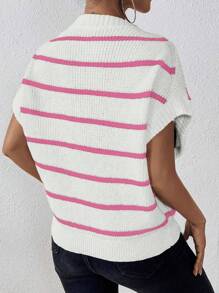SHEIN LUNE Striped Pattern Batwing Sleeve Knit Top - Pink - View 2