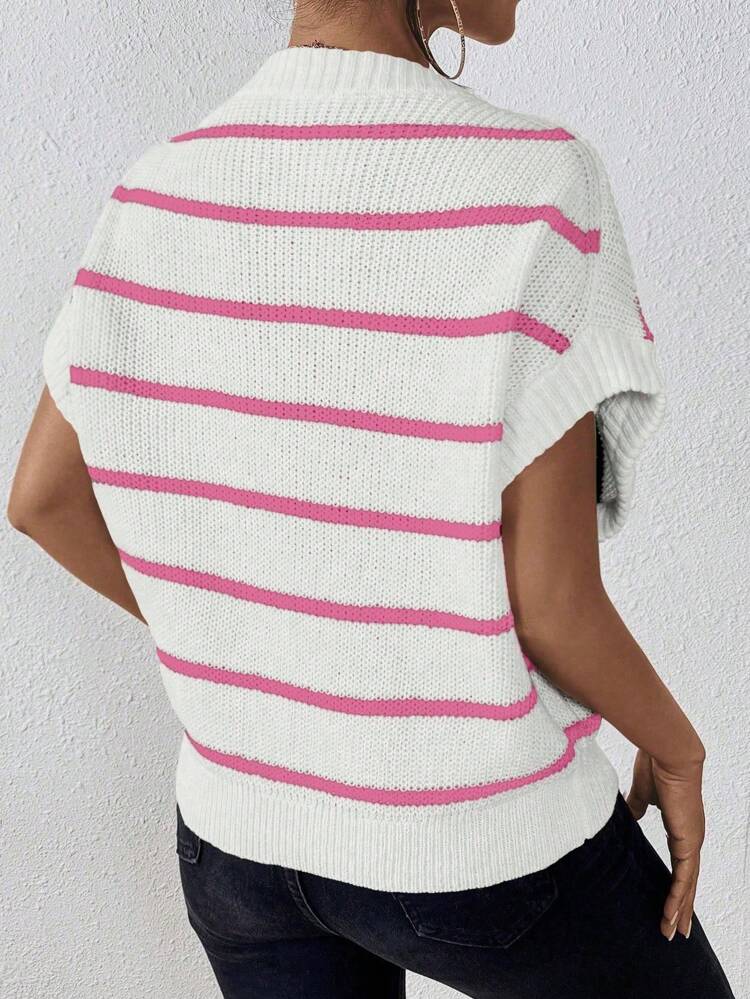Striped Pattern Batwing Sleeve Knit Top