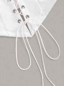 SHEIN ICON Lace Up Front Halter White Top - White - View 3