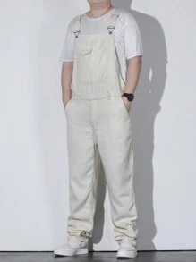 Manfinity Homme Men Plus Flap Pocket Denim Overalls Without Tee - Apricot - View 1