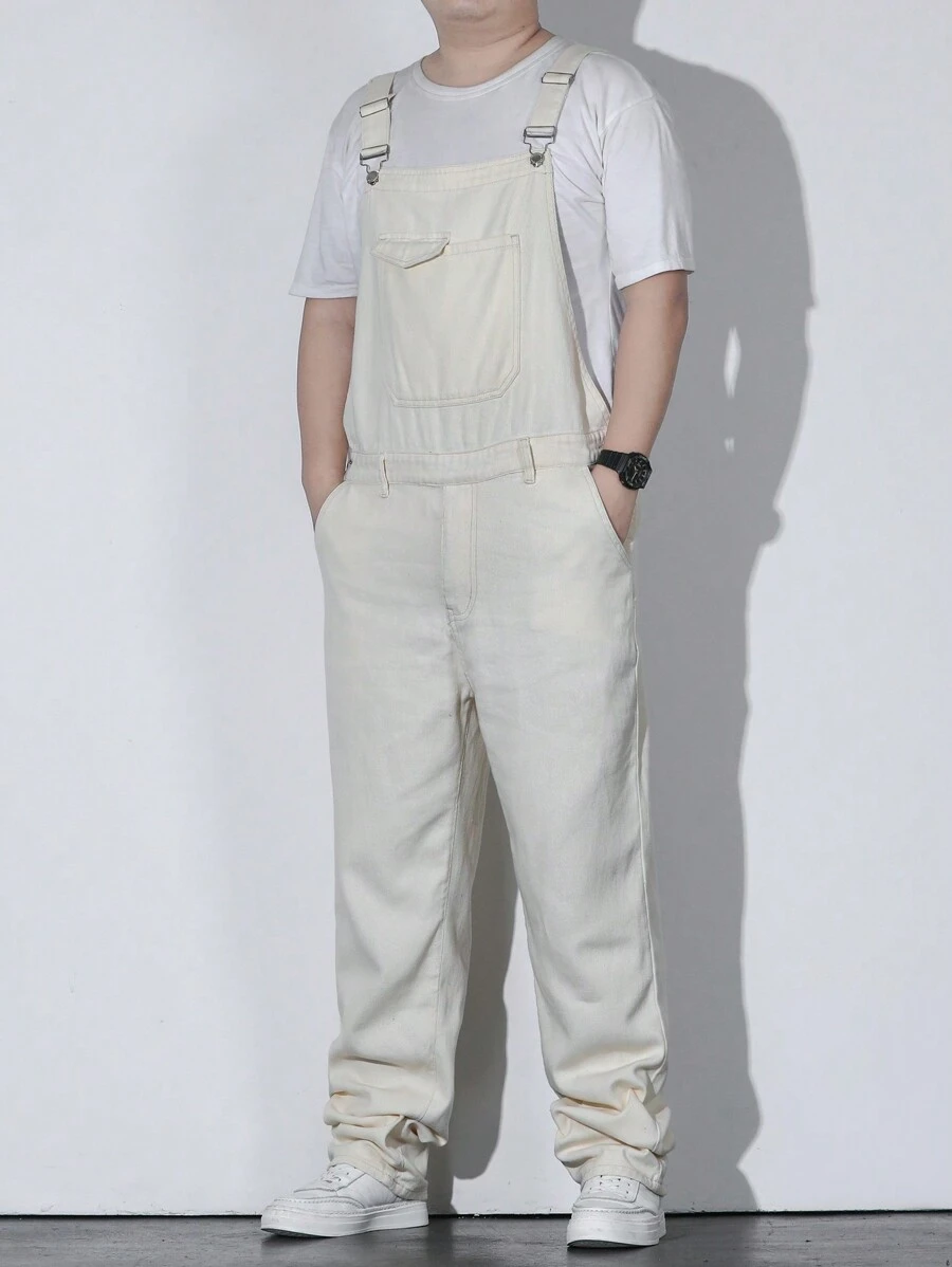 Manfinity Homme Men Plus Flap Pocket Denim Overalls Without Tee - Apricot - View 1