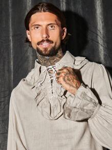 GENTILAND Men Ruffle Trim Flare Sleeve Shirt - Apricot - View 5