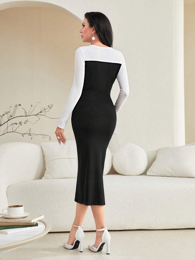 Two Tone Cut Out Sweater Dress