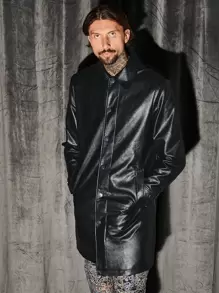 Manfinity VCAY Men Casual Button Front Trench Coat For Autumn - Black - View 1