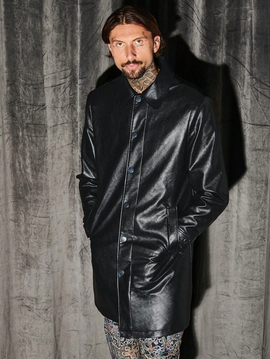 Manfinity VCAY Men Casual Button Front Trench Coat For Autumn - Black - View 1