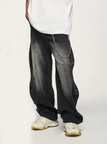 INFLATION Quần jeans ống rộng thiết kế gợn sóng bỏ túi cho nam, phong cách Grunge - màu đen - Xem 3
